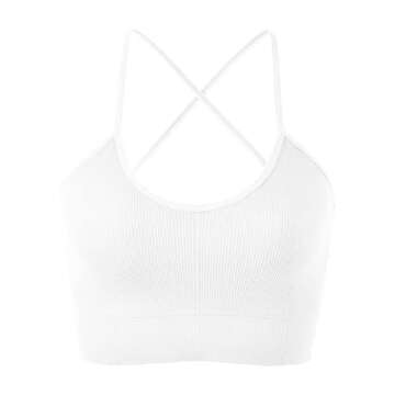 Vertvie Women's Strappy Sports Bra Criss Cross Back Padded Wireless Gym Bra Sexy Workout Yoga Bra Longline Tank Tops Bra(White,Medium)
