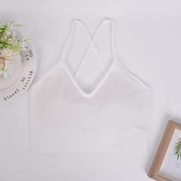 Vertvie Women's Strappy Sports Bra Criss Cross Back Padded Wireless Gym Bra Sexy Workout Yoga Bra Longline Tank Tops Bra(White,Medium)