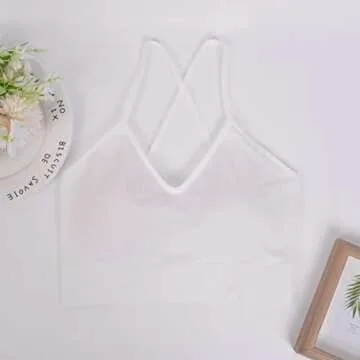 Vertvie Women's Strappy Sports Bra Criss Cross Back Padded Wireless Gym Bra Sexy Workout Yoga Bra Longline Tank Tops Bra(White,Medium)