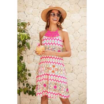 Bluetime Summer Dresses for Women 2024 Vacation Short Mini Sleeveless Bohemian Beach Dress with Pock...