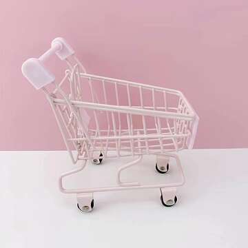Mini Supermarket Handcart, Mini Shopping Cart Supermarket Handcart Shopping Utility Cart Mode Desk Storage Toy Holder(Pink)