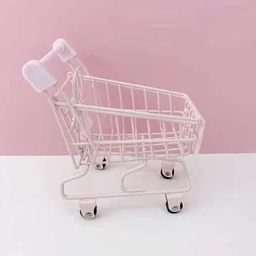 Mini Supermarket Handcart, Mini Shopping Cart Supermarket Handcart Shopping Utility Cart Mode Desk Storage Toy Holder(Pink)