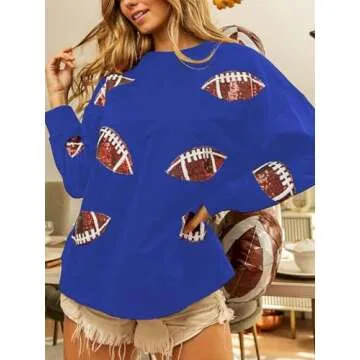 ChiyeeKiss Women's Sparkle Football Sequin Sweater | Game Day Crewneck Pullover