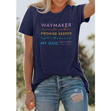 Waymker Shirt Women Funny Shirt Faith Tshirt Religious Short Sleeve Top Dark Blue