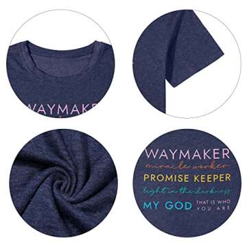 Waymker Shirt Women Funny Shirt Faith Tshirt Religious Short Sleeve Top Dark Blue