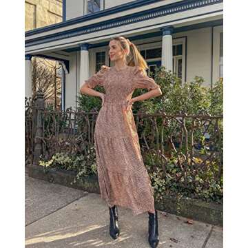 BTFBM Women Casual Summer Dresses 2024 Spring Crew Neck Ruffle Short Sleeve Floral Print Smocked Boh...