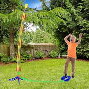 Kiddie Play Rocket Launcher for Kids to Step on with 6 Rockets Outdoor Toys Gift for Boys and Girls ...