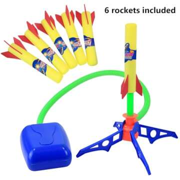 Kiddie Play Rocket Launcher for Kids to Step on with 6 Rockets Outdoor Toys Gift for Boys and Girls Ages 6 Years and Up