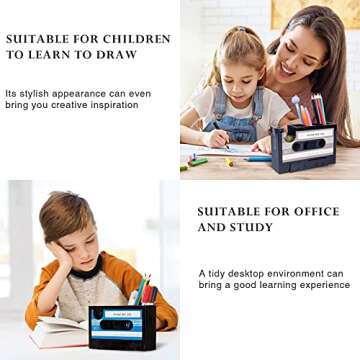 Aobopar Tape Dispenser Pen Holder, Retro Cassette Tape Dispenser, 80's Desk Accessories, Retro Office Supplies, Funny Cute Tape Dispenser (Blue-TD)