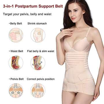3 in 1 Postpartum Belly Band Support Recovery wrap Belly/Waist/Pelvis Belts Girdles for Women Waist Trainer Shapewear (Beige)