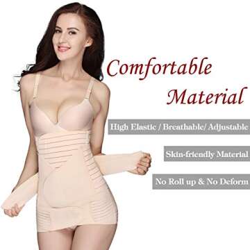 3 in 1 Postpartum Belly Band Support Recovery wrap Belly/Waist/Pelvis Belts Girdles for Women Waist Trainer Shapewear (Beige)
