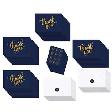 crbn 100 Thank You Cards Bulk w/Gold Foil Stickers & White Envelopes – 4x6 Blank Note Cards – Pe...