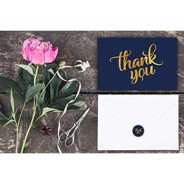 crbn 100 Thank You Cards Bulk w/Gold Foil Stickers & White Envelopes – 4x6 Blank Note Cards – Perfect for Weddings, Bridal Showers, Graduation, and Baby Showers