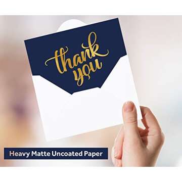 crbn 100 Thank You Cards Bulk w/Gold Foil Stickers & White Envelopes – 4x6 Blank Note Cards – Perfect for Weddings, Bridal Showers, Graduation, and Baby Showers