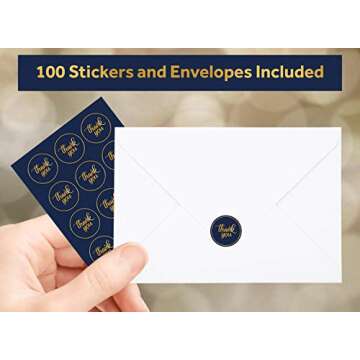 crbn 100 Thank You Cards Bulk w/Gold Foil Stickers & White Envelopes – 4x6 Blank Note Cards – Perfect for Weddings, Bridal Showers, Graduation, and Baby Showers