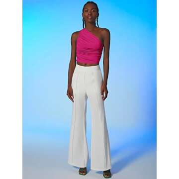 Verdusa Women's One Shoulder Ruched Sleeveless Solid Cropped Tank Top Vest Hot Pink XS