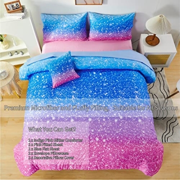 RYNGHIPY Sparkle Gradient Glitter Bedding Set for Kids