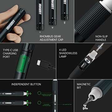 JAKEMY Electric Screwdriver,Mini Laptop Screwdriver Repair Tool Kit Cordless Torque Power Screwdriver Gear Adjustable with Light Manual&Automatic Screwdriver Rechargeable for Phone,Consoles,Toys,Ect