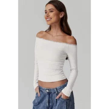 QINSEN Off-Shoulder Ribbed Top for Women - Chic Comfort