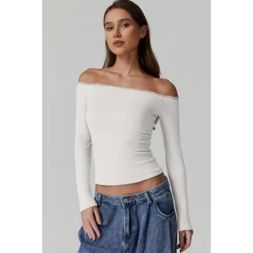 QINSEN Off-Shoulder Ribbed Top for Women - Chic Comfort