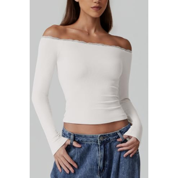 QINSEN Off-Shoulder Ribbed Top for Women - Chic Comfort