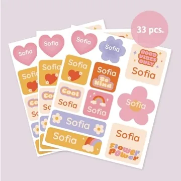 Custom Flower Power Name Labels for Kids Durable Waterproof