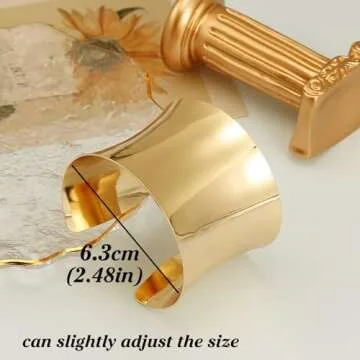 BOMAIL 2 Pcs Cuff Bangle Bracelet Set for Women Open Wide Wire Bracelets Gold Wrist Cuff Wrap Bracel...