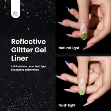 Beetles Gel Liner Nail Art, 6 Colors Reflective Glitter Gel Nail Polish Neon Purple Green Hot Pink Y...