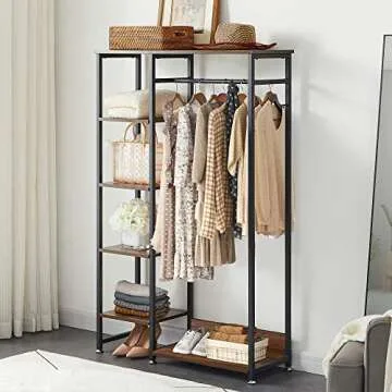 VECELO Open Garment Clothing Rack, Free-Standing Heavy Duty Storage Closet with 5 Shelves and Hangin...
