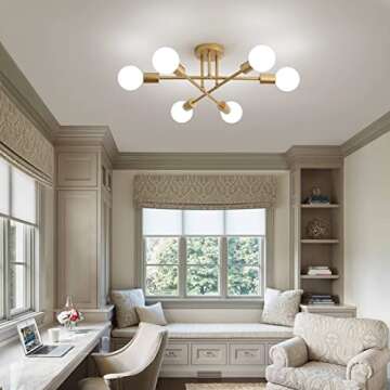 MEIXISUE Gold Modern Sputnik Chandelier Ceiling Light Fixtures,6-Lights Industrial Metal Semi Flush Mount Ceiling Light for Bedroom Dining Room Living Room Kitchen Hallway UL Listed