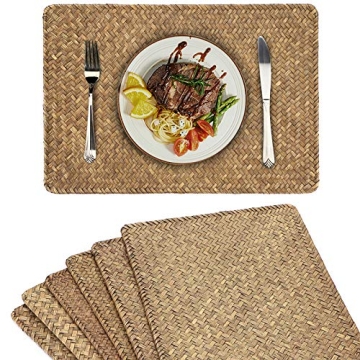 OwnMy Pack of 6 Natural Seagrass Placemats – Elegant & Functional Dining Table Decor