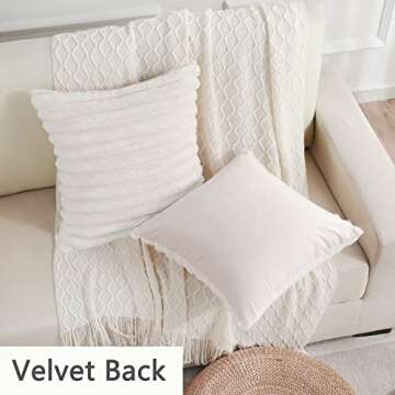 FUTEI Cream White Striped Decorative Throw Pillow Covers 18x18 Inch Set of 2,Square Winter Decoratio...