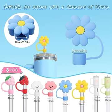 8Pcs Stanley Straw Covers for Stanley Cup, 10mm Silicone Straw Toppers for Stanley 30&40 Oz Tumbler,...