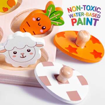 Waybla Easter Basket Stuffers - Easter-Themed Wooden Peg Puzzle for Toddlers 1-3, Montessori Educational Toy and Learning Activity