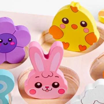 Waybla Easter Basket Stuffers - Easter-Themed Wooden Peg Puzzle for Toddlers 1-3, Montessori Educational Toy and Learning Activity