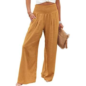 Women Cotton Linen Pants Loose Beach Elastic High Waist Casual Wide Leg Palazzo Yoga Lounge Trousers...