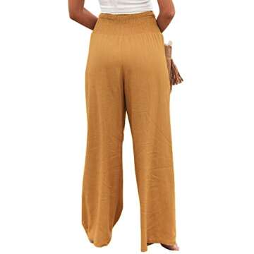 Women Cotton Linen Pants Loose Beach Elastic High Waist Casual Wide Leg Palazzo Yoga Lounge Trousers with Pockets Yellow