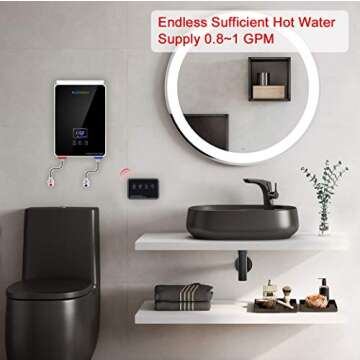 ECOTOUCH Tankless Water Heater, 5.5KW Electric Hot Water Model with Remote Control & Safety Features