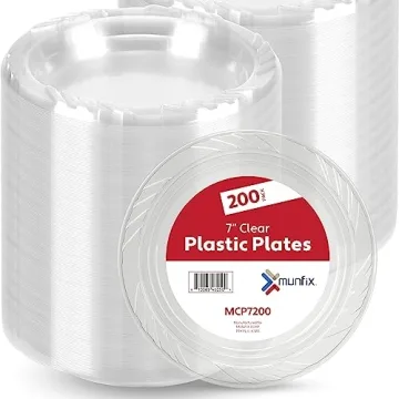 Elegant Munfix 200 Clear Plastic Plates Set - Disposable, Sturdy, and Ideal for Parties