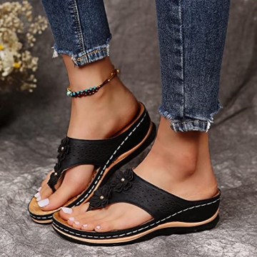 Orthopedic Sandals with Arch Support Flip Flops for Women Wedge Sandals Comfortable Walking Sandals ...