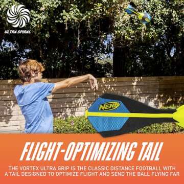 Nerf Vortex Ultimate Grip Foam Football Soft Vortex Football for Long-Distance Throws - All-Weather Perfect for Pool + Beach Football - Kids Ultimate Grip Whistle Vortex Foam Ball