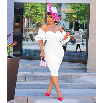 Memoriesea Off Shoulder Bodycon Midi Dress for Women