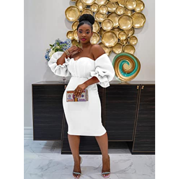 Memoriesea Off Shoulder Bodycon Midi Dress for Women