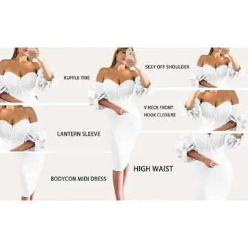 Memoriesea Off Shoulder Bodycon Midi Dress for Women