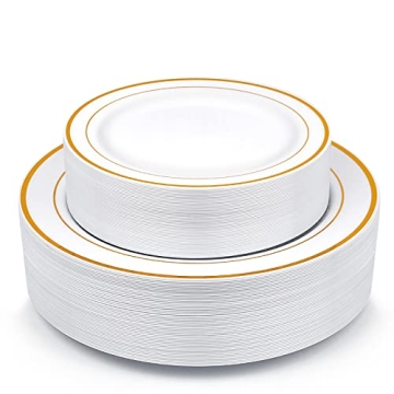 MCIRCO Gold Plastic Plates - 100 Premium Disposable Party Plates
