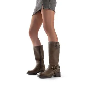 DREAM PAIRS Knee High Boots with Square Toe and Buckles
