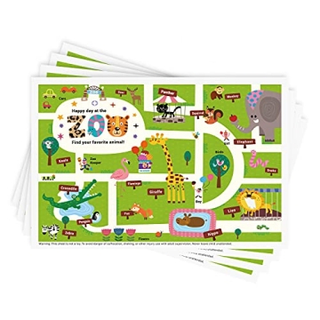 Babebay Disposable Stick-on Placemats 40 Pack - Happy Zoo Design for Hygienic Mealtime