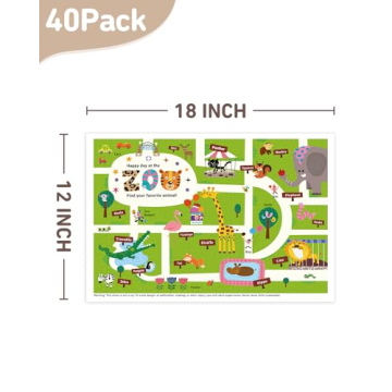 Babebay Disposable Stick-on Placemats 40 Pack Happy Zoo
