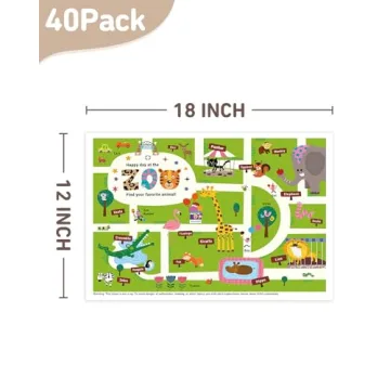 Babebay Disposable Stick-on Placemats 40 Pack Happy Zoo