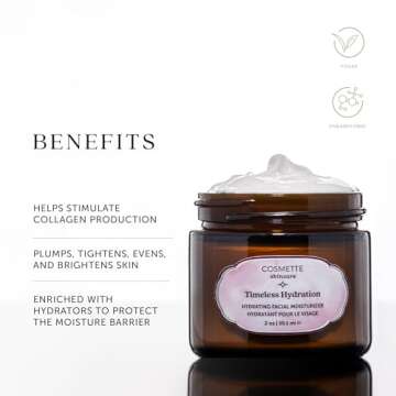 Cosmette Skincare Timeless Hydration Facial Moisturizer, Anti-Aging Face Cream with Rosehip and Meadowfoam Seed Oil, Hyaluronic Acid, and Vitamin C + E, 2 Fl Oz